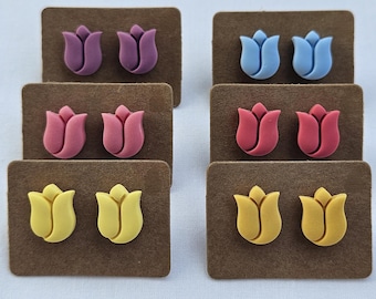 Tulips: Earrings, Polymer clay, Stud, Flowers, Floral, Tulip Earrings