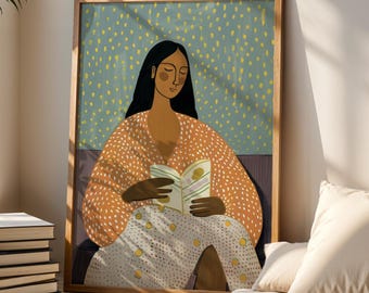 Boho Woman Reading Art Print | Cozy Nook Decor (Digital Download) | DA00072