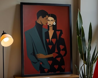 Romantic Wall Decor | Art Deco Couple Print | Eclectic Red Fashion | DA00114