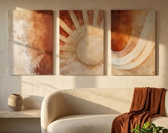 Terracotta Wall Art | Boho Abstract Gallery | Above Bed Maximalist Decor | Set Of 3 | DA00147