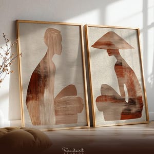 Japandi Wall Art Set, Erdige Abstrakte Figuren Diptychon (Digitaler Download) | DA00086