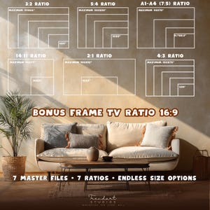 Size guide infographic displaying standard landscape aspect ratios like 3 by 2 4 by 3 and 5 by 4
