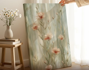 Vintage-Botanikdrucke | Salbeigrünes Blumenmuster | Boho-Bauernhaus-Blumenkunst fürs Schlafzimmer | DA00153