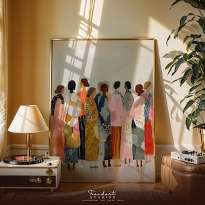 Frauen Wand Kunst, Schwesternschaft Kunstdruck, bunte moderne Volkskunst der Gemeinschaft | DA00094