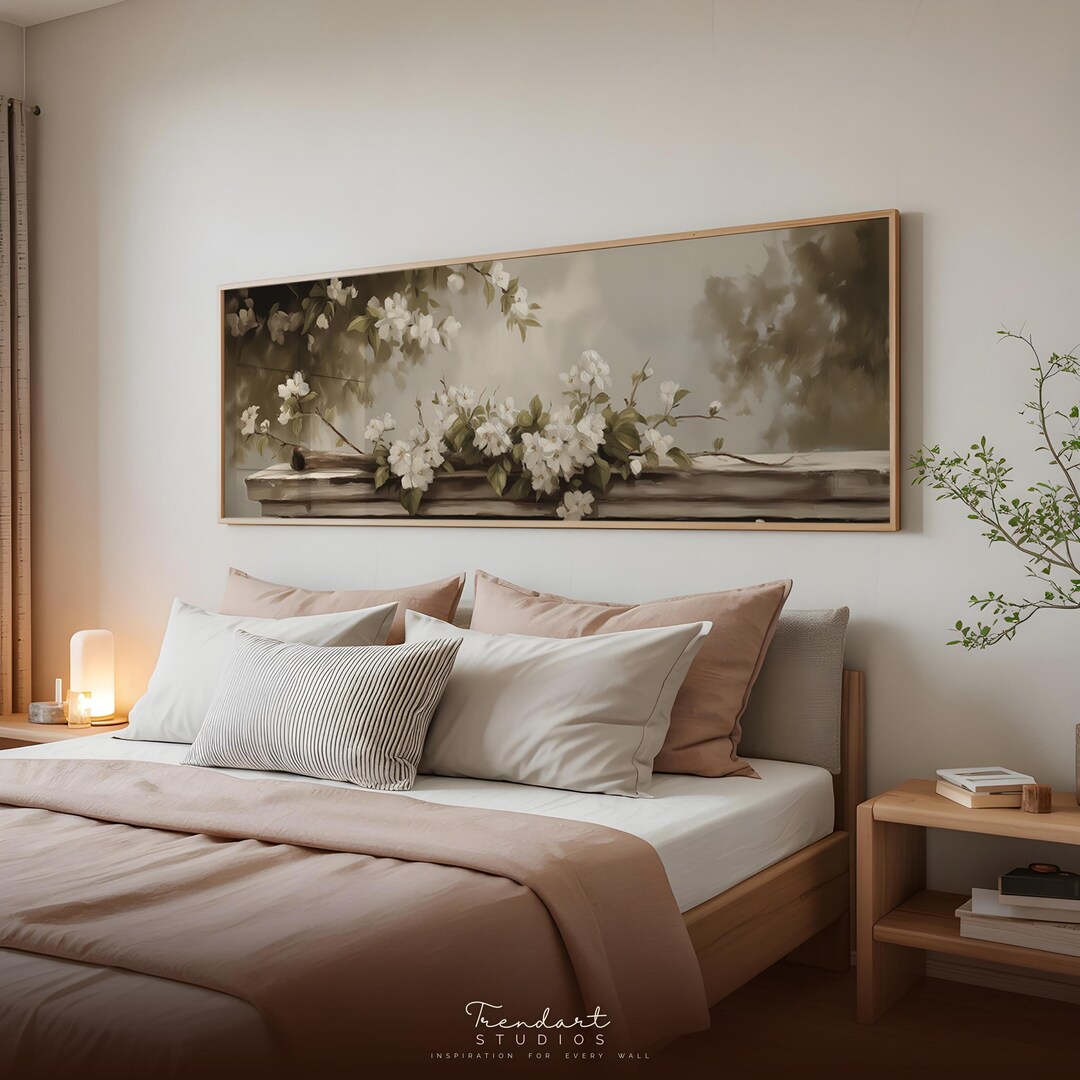 Panoramic Wall Art | Large Horizontal Blossom Print | Above Bed Vintage ...