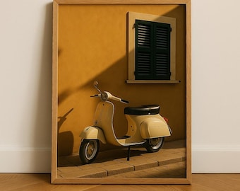 Vespa Scooter Poster | Vintage Italian Wall Art | Retro Motorcycle Print | Mediterranean Decor