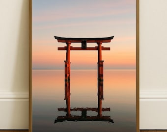 Japanese Torii Gate Sunset Print | Minimalist Zen Photography
