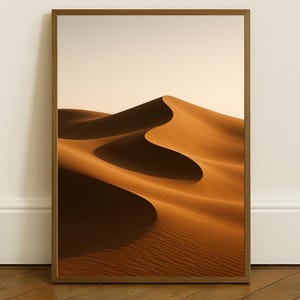 Poster woestijnduinen | Minimalistische landschapsmuurkunst | Goudkleurige zandprint | Natuurfotografiedecor