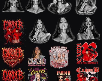 Paquete PNG de Cardi B "Little Miss Drama" (más de 20 archivos), diseño de camiseta "Am I The Drama Rap Diva", gráfico PNG de atuendo de concierto, camiseta de sublimación