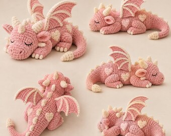 Sleeping Rose Baby Dragon Crochet Pattern PDF, Large Chenille Amigurumi Plush Tutorial, Fantasy Digital Pattern