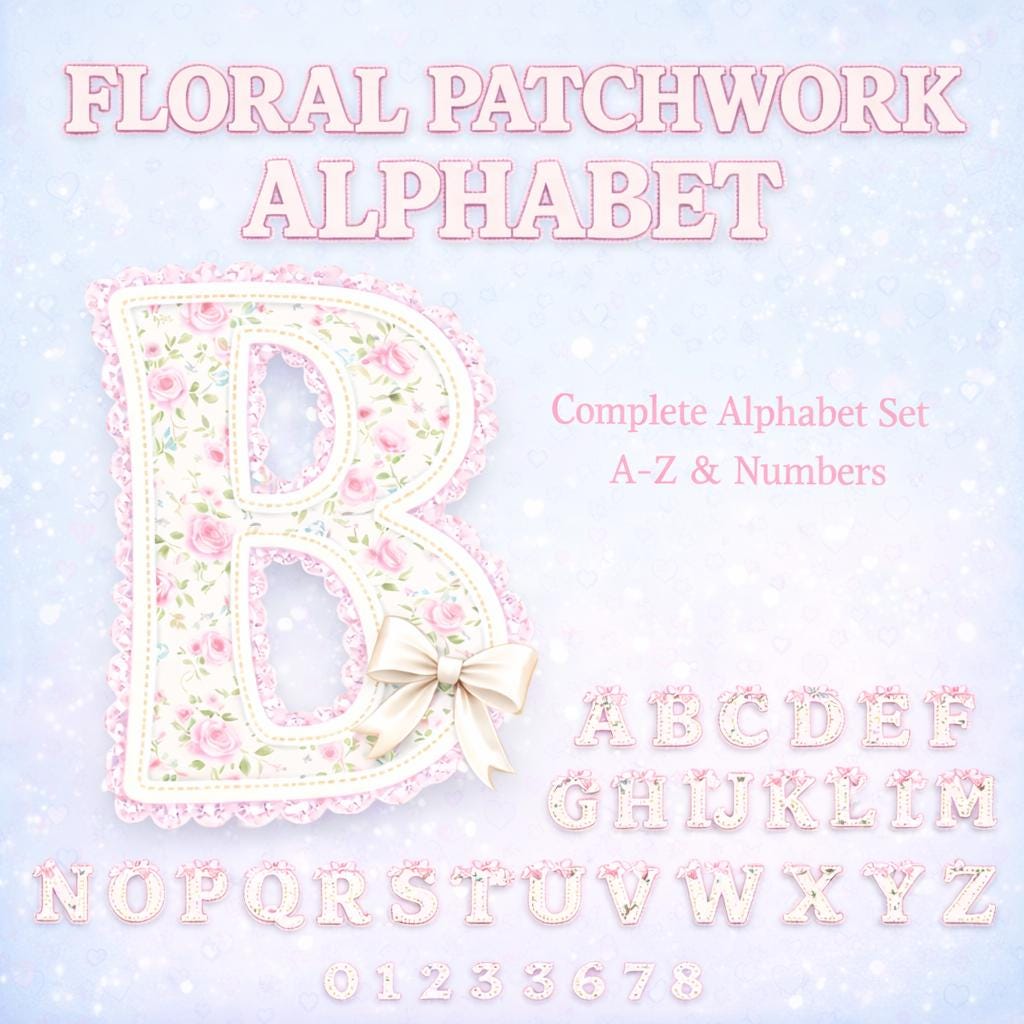 Grandmillennial Lace Trim Alphabet Set | Preppy Floral | Coquette Bow ...