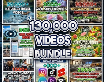 Paquete de 130 000 videos: Satisfactorio, Lujo, Animación con IA, Motivacional, Divertido, Gato, Gimnasio, Reels de Instagram, Cortos de YouTube, TikTok