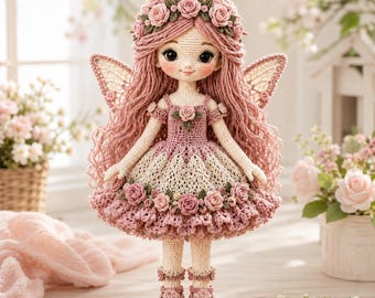 Rose Garden Fairy Crochet Pattern, Amigurumi Doll PDF with Floral Crown, Wings, Instant Download
