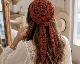 Crochet Bandana PDF Pattern, Mesh Hair Scarf, Boho Headscarf, Summer Head Wrap, Triangle Kerchief, Festival Hip Wrap, Digital Download