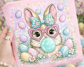 Kokette Hase PNG, Glitzer Osterhase Shirt Design, Süßer Bogen Pinselstrich PNG, Kinder Mädchen Sublimation Download, Frohe Ostern PNG