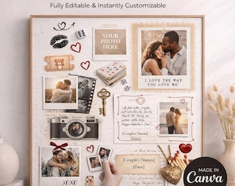 Plantilla de caja de cerillas editable para parejas / Regalo personalizado de San Valentín / Póster de caja de cerillas de aniversario personalizado / Arte mural de Canva