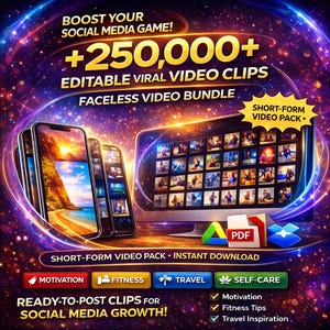 Megapaquete de más de 250 000 Reels virales (PLR/MRR) / Contenido de Reels sin rostro / Reels de Instagram, TikTok y cortos de YouTube / Descarga digital de TikTok