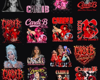 Paquete de 30 archivos PNG de Cardi B "Little Miss Drama", diseño de camiseta "Am I The Drama Rap Diva", gráfico de atuendo de concierto PNG, descarga de camiseta por sublimación