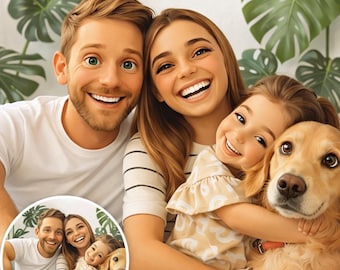 Portrait style Pixar à partir d'une photo, couple romantique, famille, cadeau pour animal de compagnie, portraits animés de style, portrait numérique 3D, cadeau, art numérique Pixar