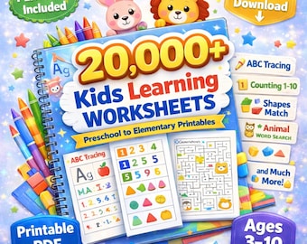 Plus de 20 000 feuilles de travail pour enfants Learning Vault | Imprimables du préscolaire au primaire | Droits DPP et RMP | Téléchargement instantané