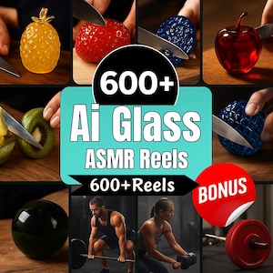 500+ AI Glass Cutting ASMR Reels, 1000+ VIRAL Fitness Reels Pack - Gym Training Workout Clips Motivational Videos YouTube Shorts