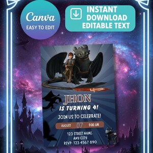 Dragon Birthday Invitation | Editable Castle Party Invite (Canva Template)