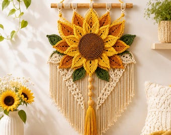 Sunflower Macrame Wall Hanging Pattern PDF, Boho Floral Fiber Art Tutorial, DIY Nursery Wall Decor, Beginner Digital Download Pattern