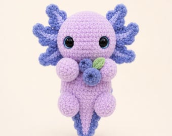 Axolotl Snuggler Crochet Pattern PDF, Purple Amigurumi Plush Toy, Blueberry Salamander Stuffed Animal Tutorial