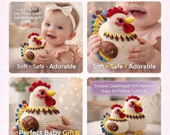 Patrón de gallo amigurumi realista en PDF, patrón de pollo de granja, pájaro de peluche de granja, descarga instantánea