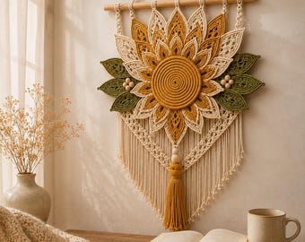 Macrame Lotus Wall Hanging Pattern PDF, Boho Floral Fiber Art Tutorial, Beginner DIY Home Decor, Instant Digital Download, Textured Wall Art