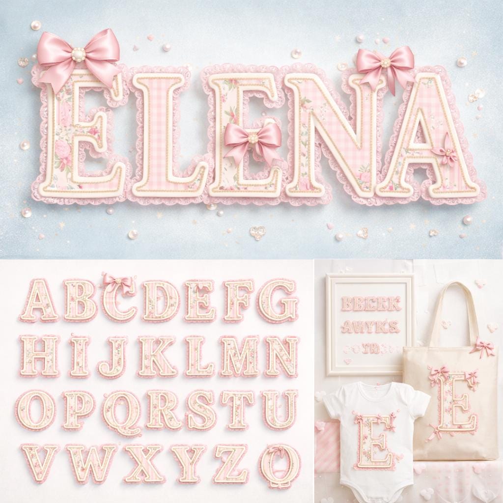 Grandmillennial Lace Trim Alphabet Set | Preppy Floral | Coquette Bow ...