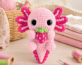 Axolotl Snuggler Crochet Pattern PDF, Blush Strawberry Amigurumi Plush Tutorial, Beginner Friendly Lovey Toy, Instant Digital Download Guide