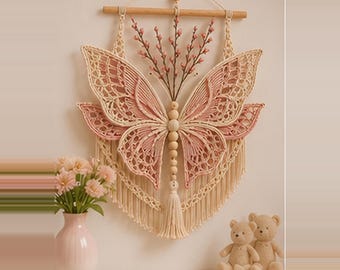 Macrame Butterfly Wall Hanging Pattern PDF, Boho Butterfly Tutorial, DIY Nursery Wall Decor, Floral Fiber Art, Digital Download