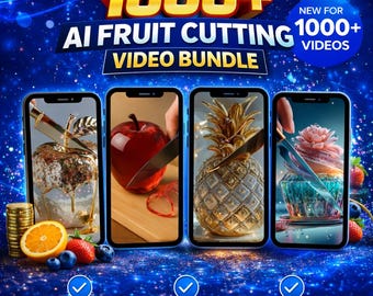 Más de 1000 vídeos ASMR de corte de fruta con IA / Clips de corte de fruta de vidrio / Reels y cortos de TikTok satisfactorios / Vídeos virales de comida en descarga digital