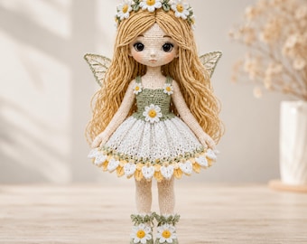 Daisy Fairy Doll Crochet Pattern PDF, Floral Amigurumi Doll, Woodland Flower Fairy, Spring Nursery Decor, Instant Download