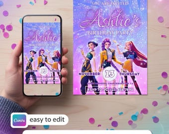 Invitación de cumpleaños de Cazadores de Demonios KPop / Fiesta de Anime Blanco Dorado (Descarga digital)