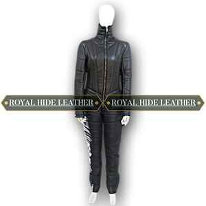 Black Sheepskin Leather Jumpsuit: Slim Fit Catsuit with Zippers