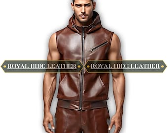 Conjunto de sudadera con capucha, chaleco y pantalón deportivo de piel de oveja marrón para hombre