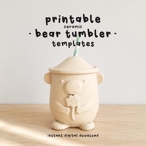 Ceramic Bear Tumbler Template, Handbuilt Pottery Pattern PDF, Printable Animal Cup Template
