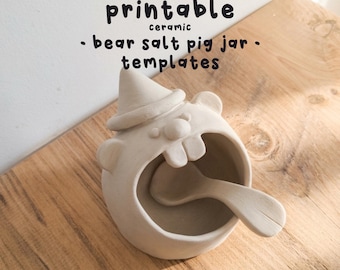 Ceramic Slab Building Template PDF,  DIY Pottery Bear Salt Cellar, Animal Clay Project