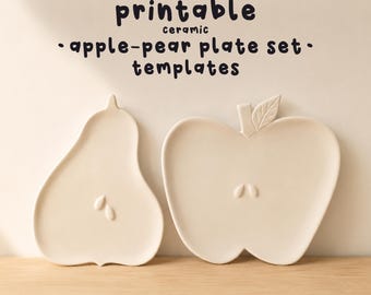 Gabarit pour ensemble d'assiettes en céramique pomme-poire, modèle de poterie en plaque (PDF), téléchargement numérique instantané