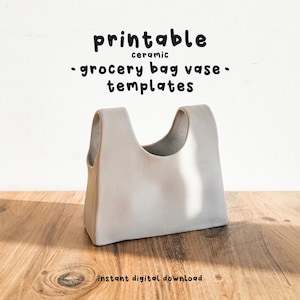 陶器製買い物袋型花瓶の型紙、スラブ成形パターン（デジタルダウンロード）