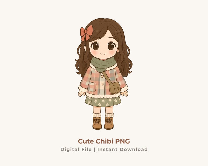 Plaid Jacket Chibi PNG | Cozy Cute Clipart | Pastel Kawaii Art ...