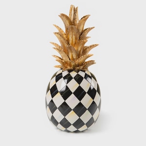 Antique Resin Marquee Pineapple | Handmade Resin Pineapple Figurine | Harlequin Pattern Pineapple Figurine | Size - 12&#39;&#39;H x 5&#39;&#39;W x 5&#39;&#39;D