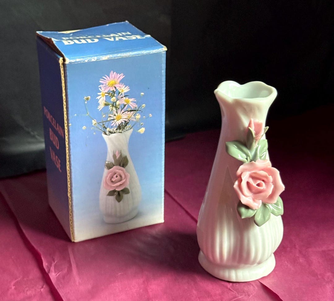 Vintage Ivory Porcelain Bud Vase: Pink Rose Relief, Original Box - Etsy