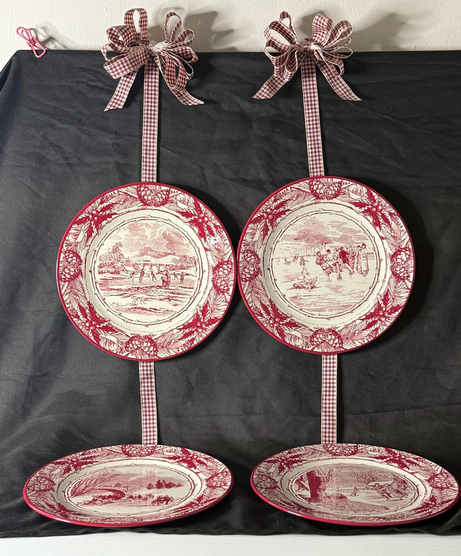 Vintage Red Transferware Plates: Farmhouse Kitchen Wall Decor With ...