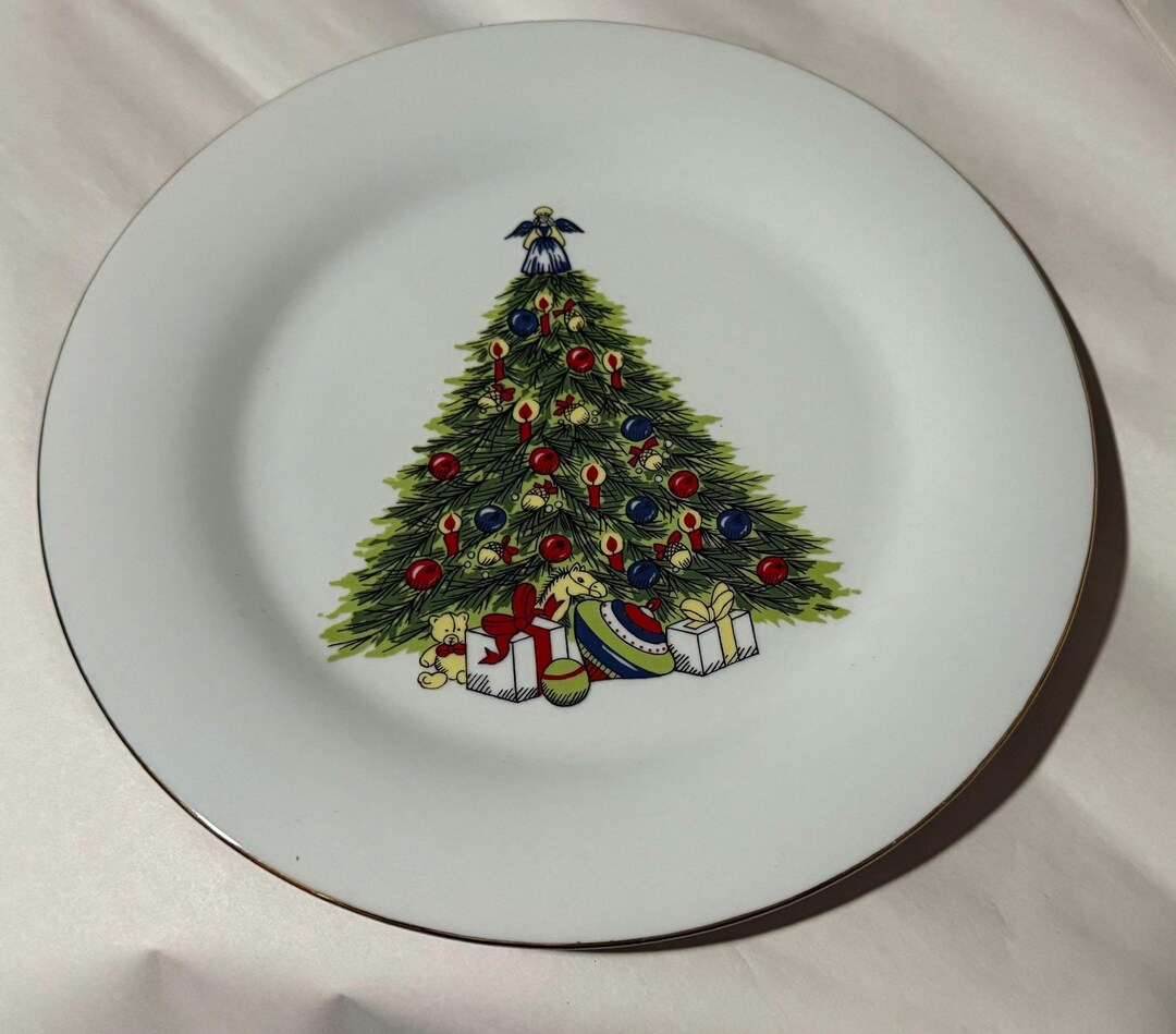 Gold Tree Plate Vintage World Inc. Christmas Tree Plate – Gold Rim Holiday Dinnerware ...