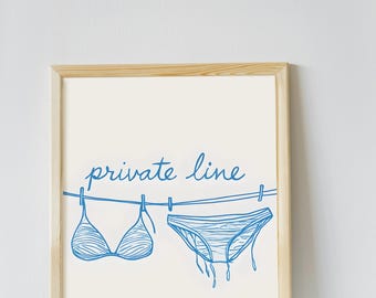 Retro Minimalist Line Drawing Print | Blue Sketch Digital Download | Funny Modern Bathroom Decor decorating girl college dorm