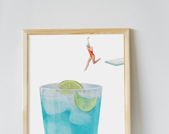 Retro Bar Cart Wall Art – Cocktail Print for Stylish Apartment | Digital Download aestheticwall poster