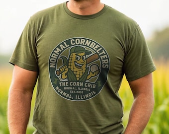 Normal Cornbelters Vintage T Shirt Defunct Minor League Baseball Shirt Corn Mascot Retro Tshirt Normal Illinois Throwback Tee Green Yellow